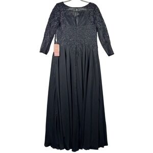 Stacees‎ Dress Chiffon Evening Gown Black Lace Beaded A-Line Formal Womens 16